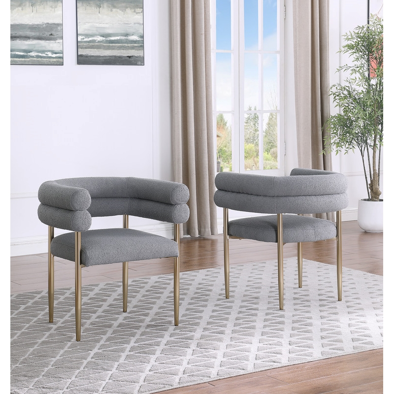 Best Quality Furniture 2 Set Teddy Fur Fabric Chairs in Gray with Gold Chrome