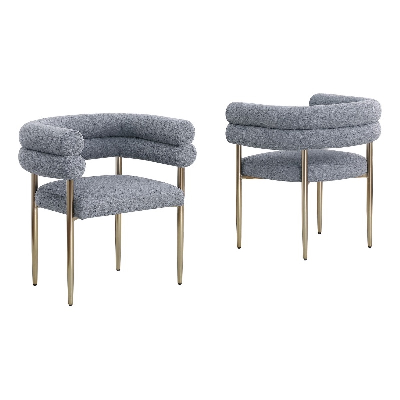 Best Quality Furniture 2 Set Teddy Fur Fabric Chairs in Gray with Gold Chrome