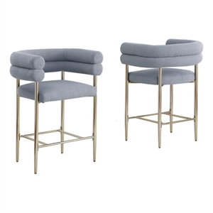 Best Quality 2 Set Teddy Fur Fabric Counter Chairs in Gray with Gold Chrome