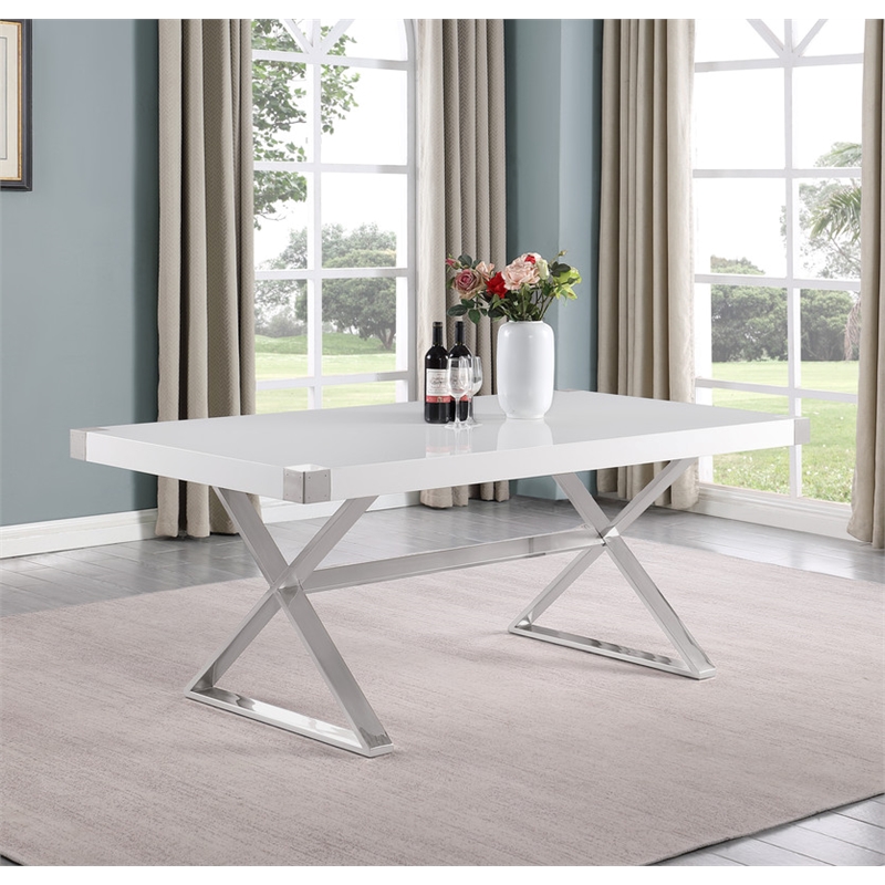 Best Quality Furniture White Wood Dining Table With Stainless Steel