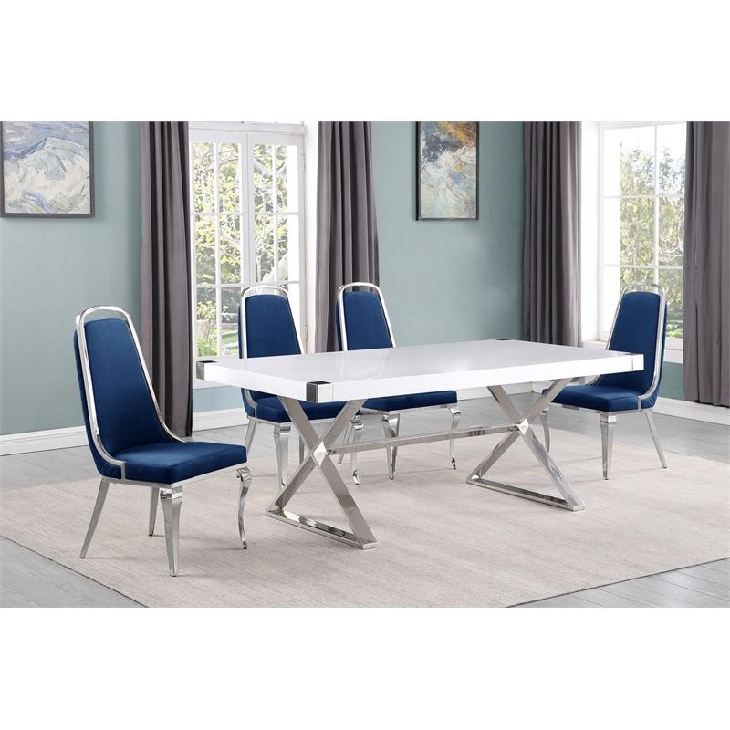 Best Quality Furniture 5PC Wood Dining Set (Dining Table + 4 Navy Blue Chairs)