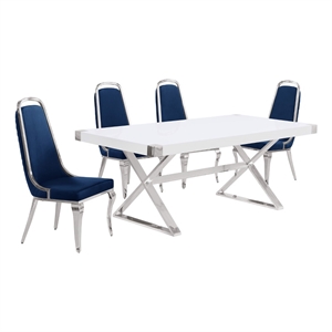 Best Quality Furniture 5PC Wood Dining Set (Dining Table + 4 Navy Blue Chairs)