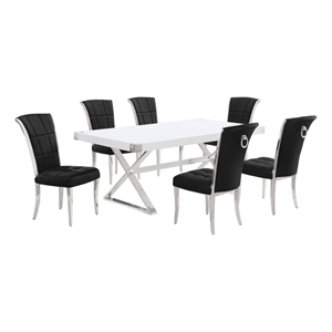 Best Quality Furniture 7PC Wood Dining Set (Dining Table + 6 Black Chairs)