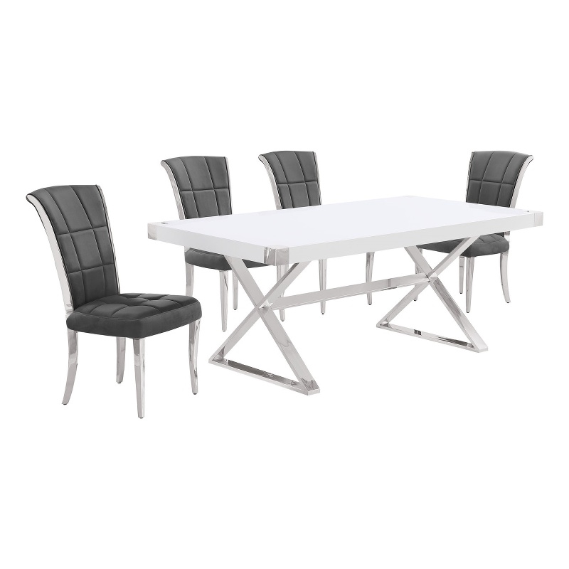 Best Quality Furniture 5PC Wood Dining Set (Dining Table + 4 Dark Gray Chairs)