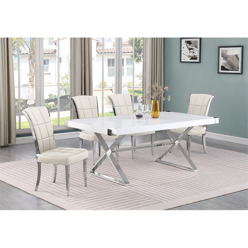 Best Quality Furniture 5PC Wood Dining Set (Dining Table + 4 Cream Chairs)