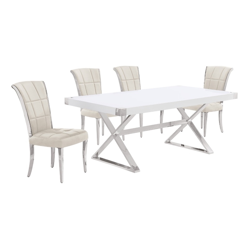 Best Quality Furniture 5PC Wood Dining Set (Dining Table + 4 Cream Chairs)