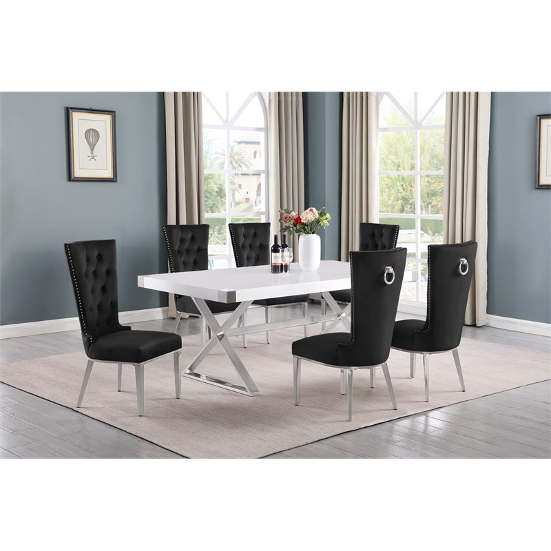 Best Quality Furniture 7PC Wood Dining Set (Dining Table + 6 Black Chairs)