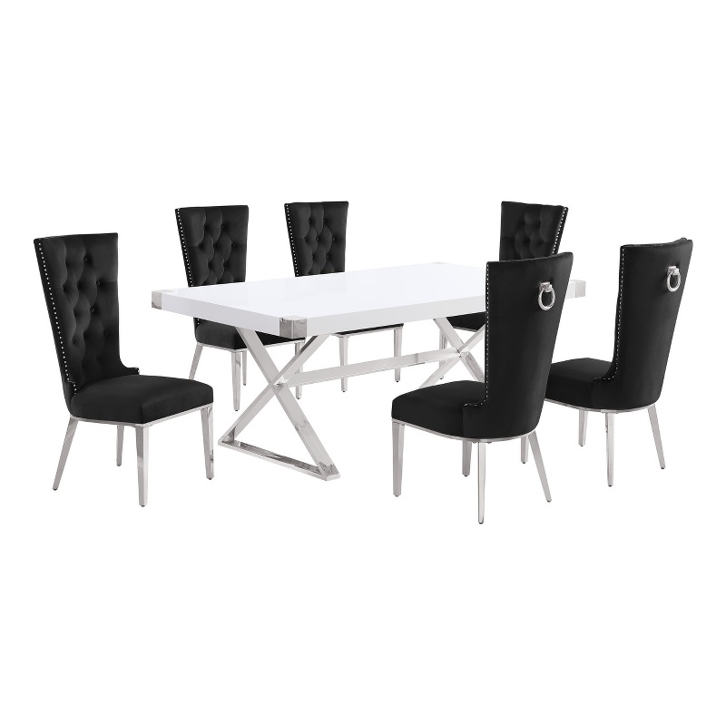 Best Quality Furniture 7PC Wood Dining Set (Dining Table + 6 Black Chairs)