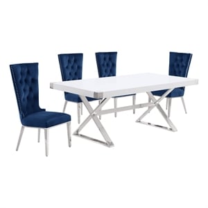 Best Quality Furniture 5PC Wood Dining Set (Dining Table + 4 Navy Blue Chairs)