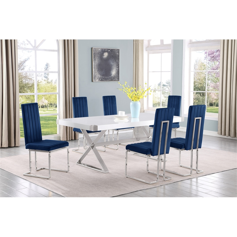 Best Quality Furniture 7PC Wood Dining Set (Dining Table + 6 Navy Blue Chairs)