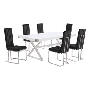 Best Quality Furniture 7PC Wood Dining Set (Dining Table + 6 Black Chairs)