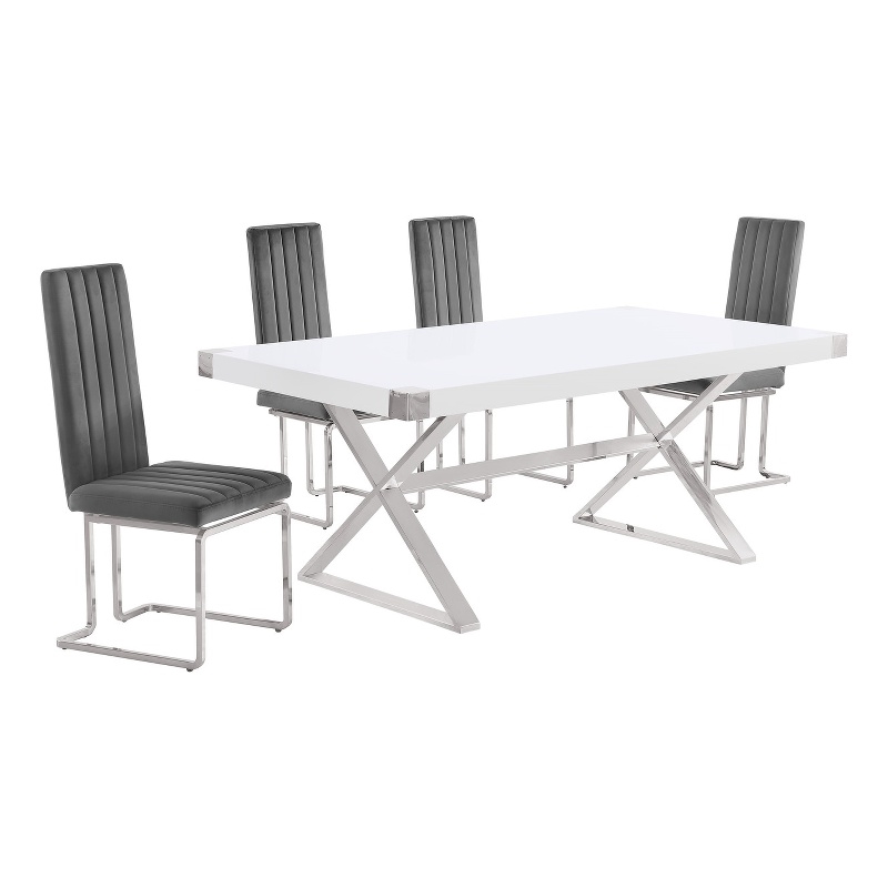 Best Quality Furniture 5PC Wood Dining Set (Dining Table + 4 Dark Gray Chairs)