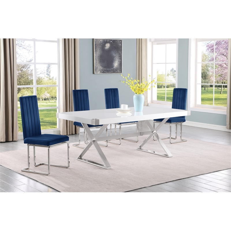Best Quality Furniture 5PC Wood Dining Set (Dining Table + 4 Navy Blue Chairs)