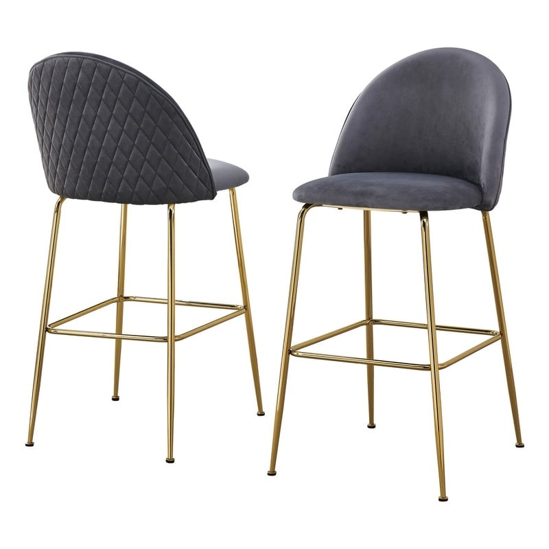 Best Quality Furniture Set of 2 Dark Gray Velvet Quilted Back Bar Stools