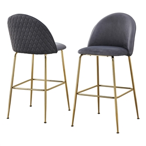Best Quality Furniture Set of 2 Dark Gray Velvet Quilted Back Bar Stools