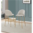 Best Quality Furniture Set of 2 Cream Velvet Quilted Back Bar Stools