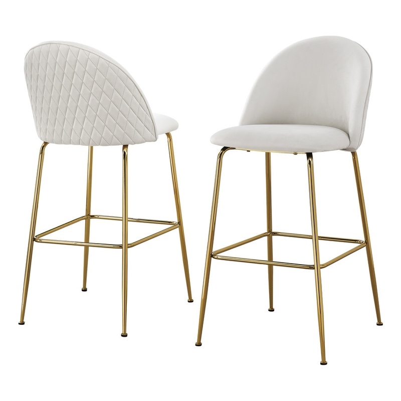 Best Quality Furniture Set of 2 White Faux Leather Quilted Back Bar Stools