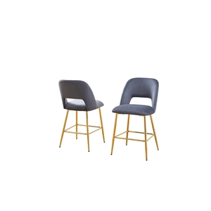 Best Quality Furniture Set of 2 Counterheight Chairs in Dark Gray Velvet