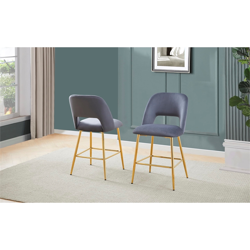 Best Quality Furniture Set of 2 Counterheight Chairs in Dark Gray Velvet