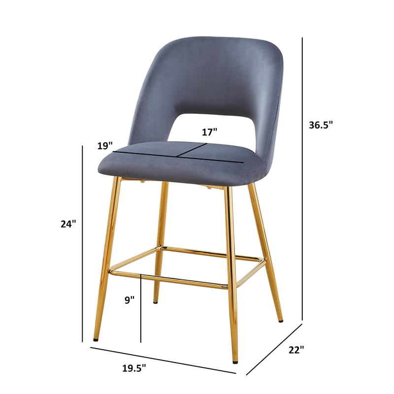 Best Quality Furniture Set of 2 Counterheight Chairs in Dark Gray Velvet