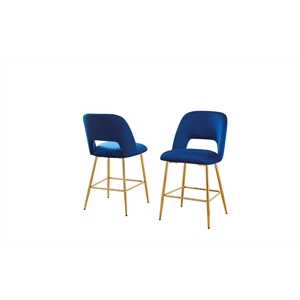 Best Quality Furniture Set of 2 Counterheight Chairs in Navy Blue Velvet