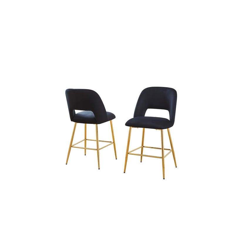 Best Quality Furniture Set of 2 Counterheight Chairs in Black Velvet