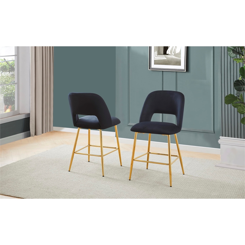 Best Quality Furniture Set of 2 Counterheight Chairs in Black Velvet
