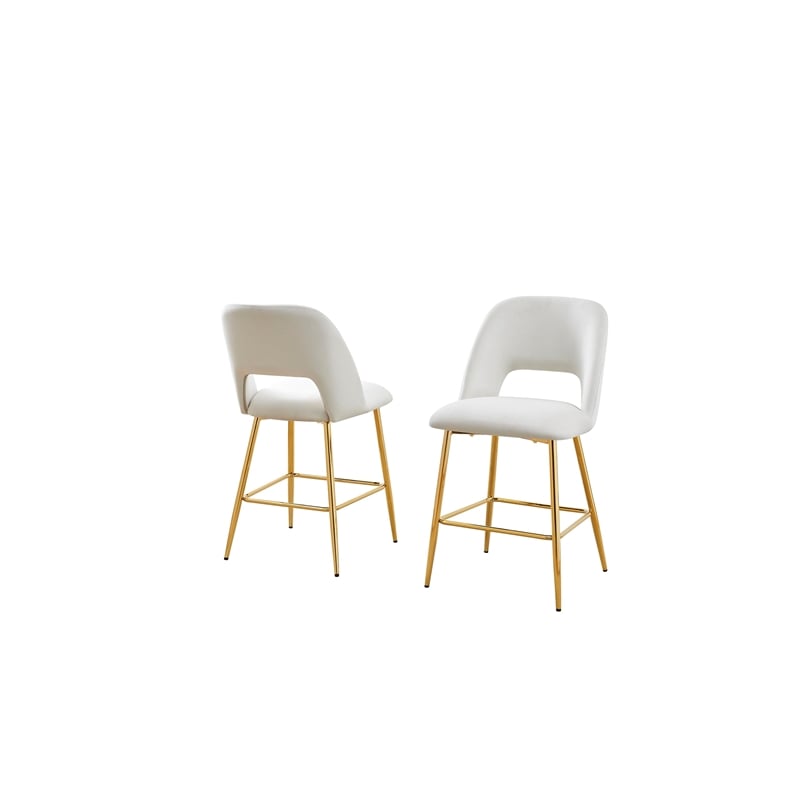 Best Quality Furniture Set of 2 Counterheight Chairs in Cream Velvet