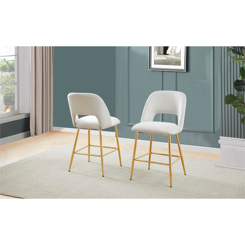 Best Quality Furniture Set of 2 Counterheight Chairs in Cream Velvet