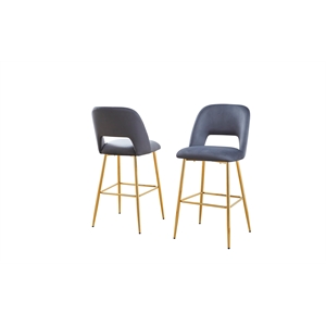 Best Quality Furniture Set of 2 Barstools with Dark Gray Velvet and Gold Chrome