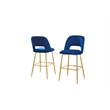 Best Quality Furniture Set of 2 Barstools with Navy Blue Velvet and Gold Chrome