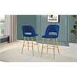 Best Quality Furniture Set of 2 Barstools with Navy Blue Velvet and Gold Chrome