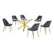Best Quality Furniture Clear Glass Dining Set w Dark Gray Velvet Chairs