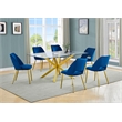 Best Quality Furniture Clear Glass Dining Set w Navy Blue Velvet Chairs
