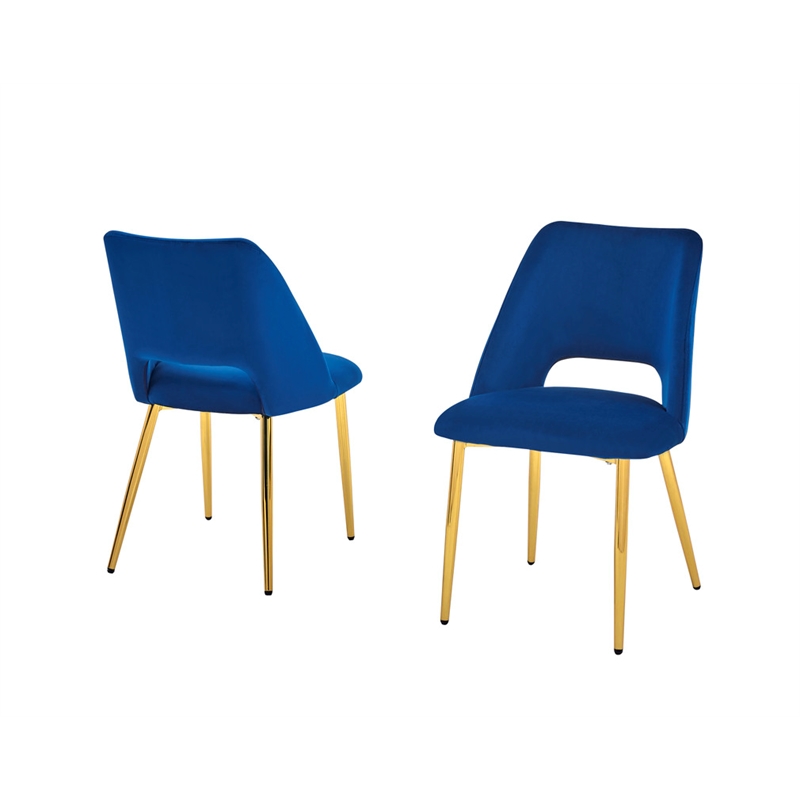 Best Quality Furniture Clear Glass Dining Set w Navy Blue Velvet Chairs