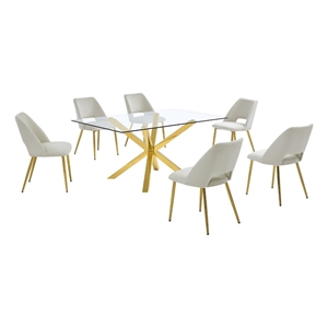 Best Quality Furniture Clear Glass Dining Set w Cream Velvet Chairs