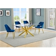 Best Quality Furniture Clear Glass Dining Set w Navy Blue Velvet Chairs