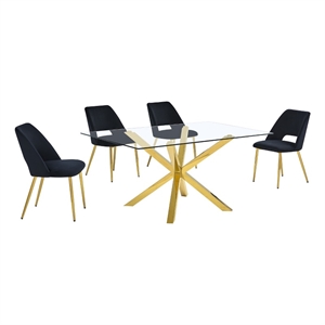 Best Quality Furniture Clear Glass Dining Set w Black Velvet Chairs