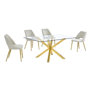 Best Quality Furniture Clear Glass Dining Set w Cream Velvet Chairs