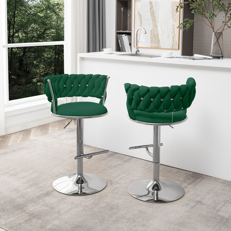 Best Quality Furniture Set of 2 Emerald Green Velvet Upholstered Barstools