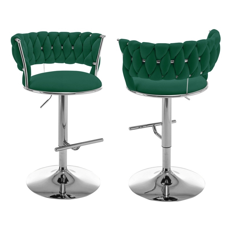 Best Quality Furniture Set of 2 Emerald Green Velvet Upholstered Barstools