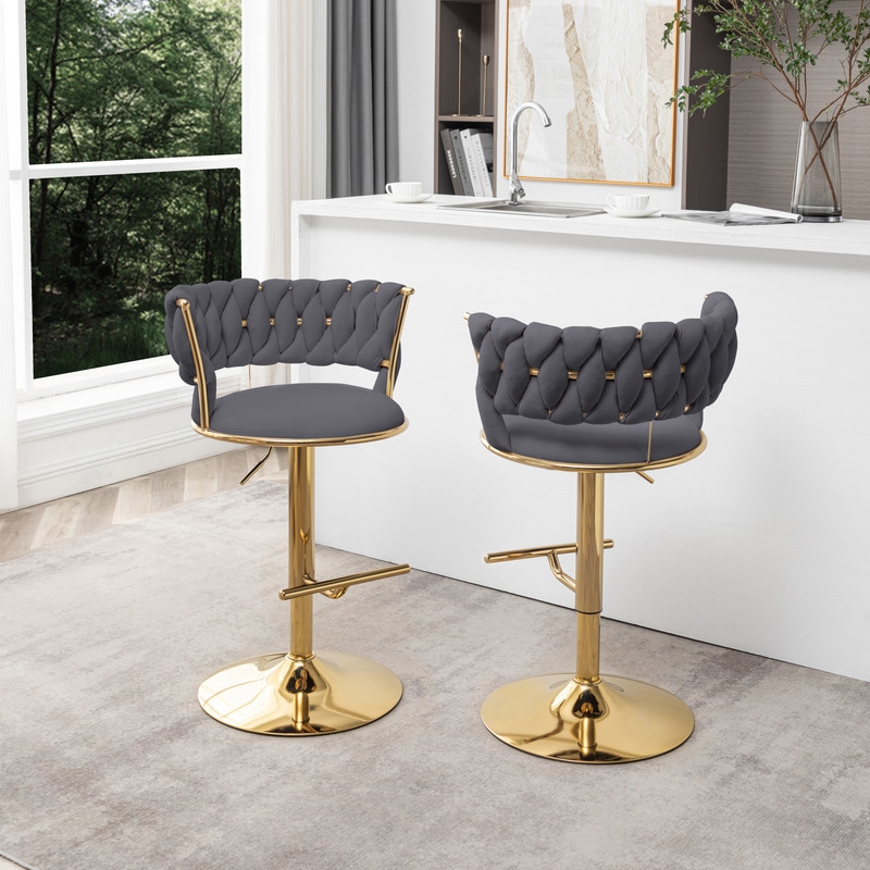 Best Quality Furniture Set of 2 Dark Gray Velvet Upholstered Barstools