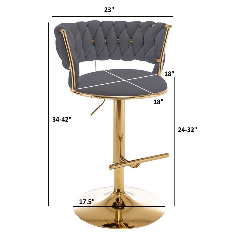 Best Quality Furniture Set of 2 Dark Gray Velvet Upholstered Barstools