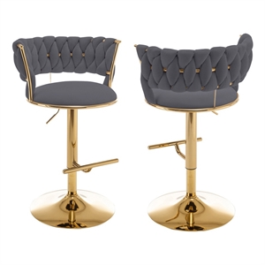 Best Quality Furniture Set of 2 Dark Gray Velvet Upholstered Barstools