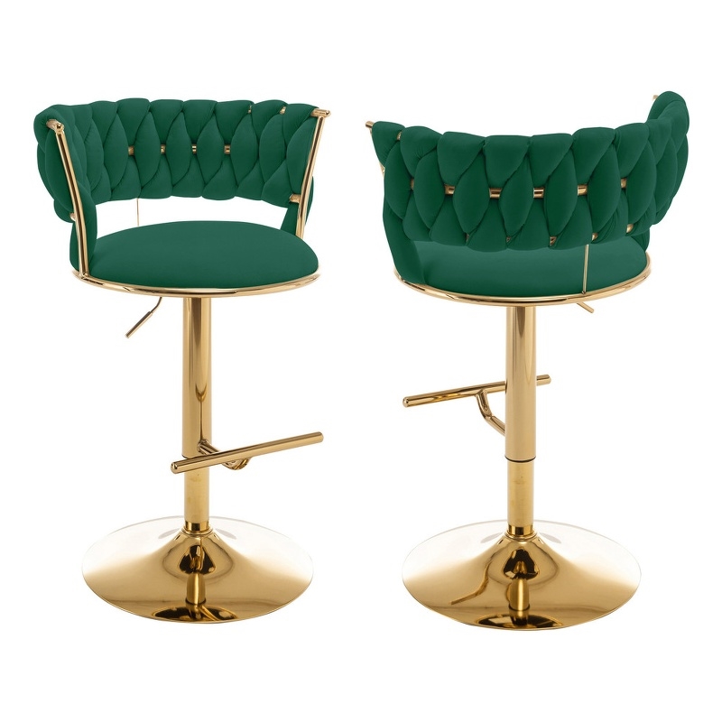 Best Quality Furniture Set of 2 Emerald Green Velvet Upholstered Barstools