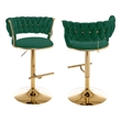 Best Quality Furniture Set of 2 Emerald Green Velvet Upholstered Barstools