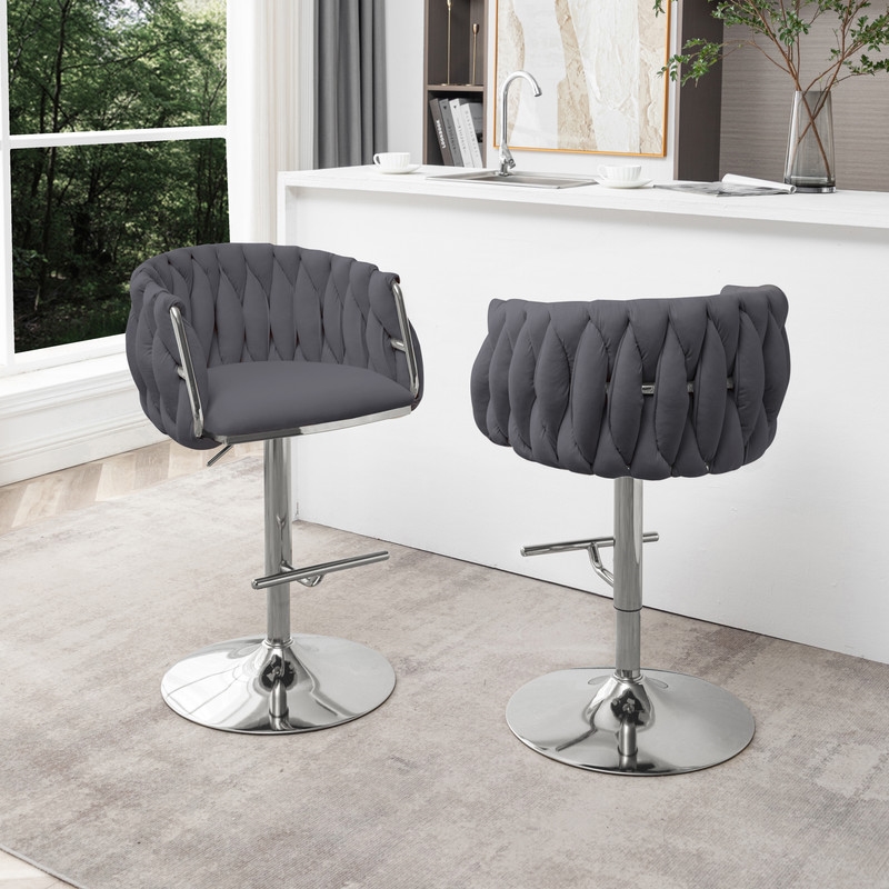 Best Quality Furniture Set of 2 Dark Gray Velvet Upholstered Barstools