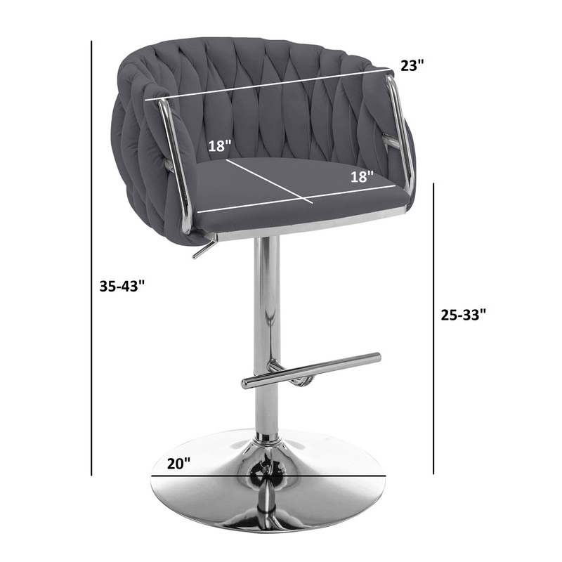 Best Quality Furniture Set of 2 Dark Gray Velvet Upholstered Barstools