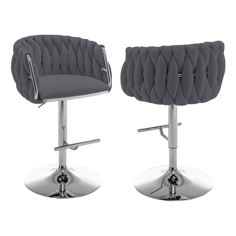 Best Quality Furniture Set of 2 Dark Gray Velvet Upholstered Barstools