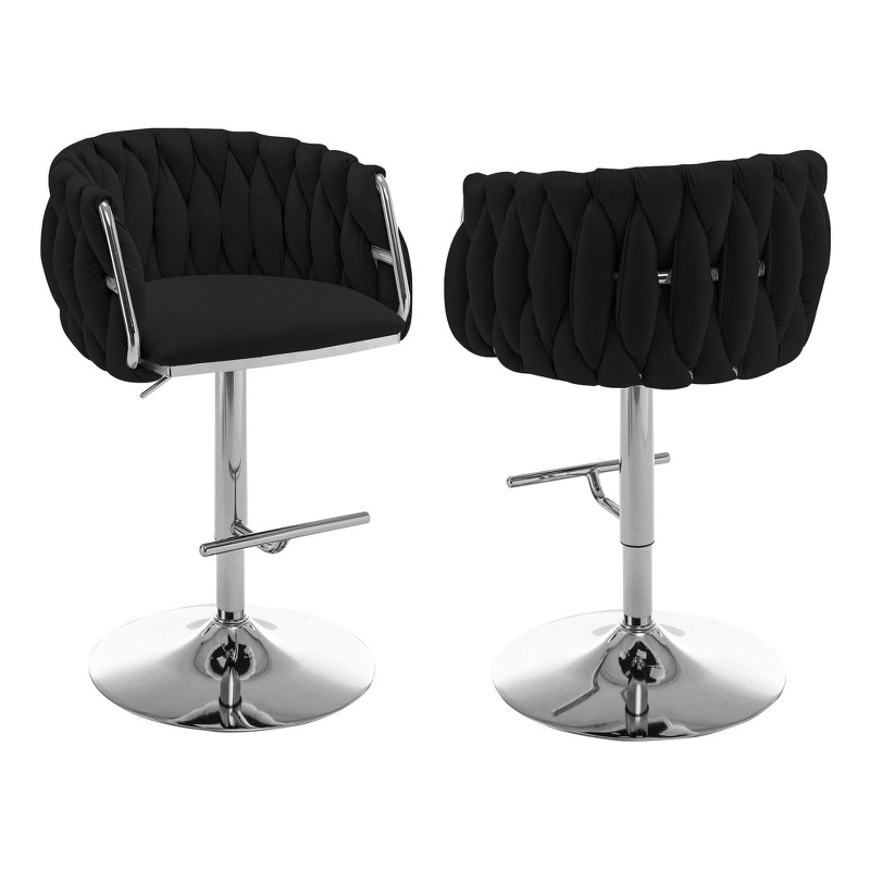 Best Quality Furniture Set of 2 Black Velvet Upholstered Barstools